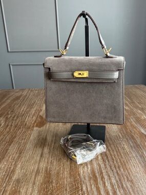 Gray Suede Satchel Crossbody